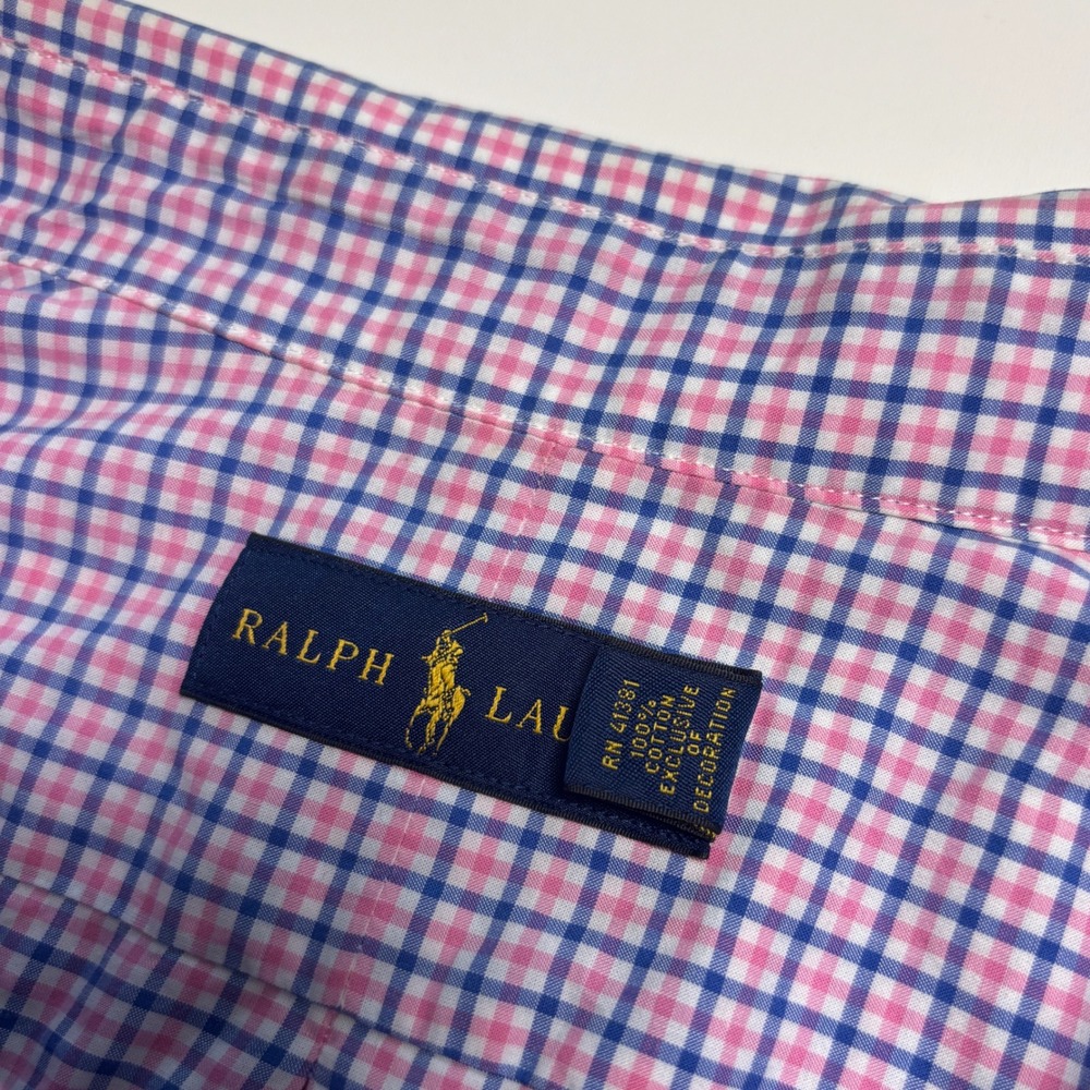 Ralph Lauren Gingham Check Men 3XLT Tall Button Down Short Sleeve Shirt Pink - Picture 8 of 8